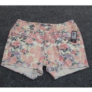 Miss Me Cargo Floral Print Denim Shorts Raw Hem Pink Women's NWT‎